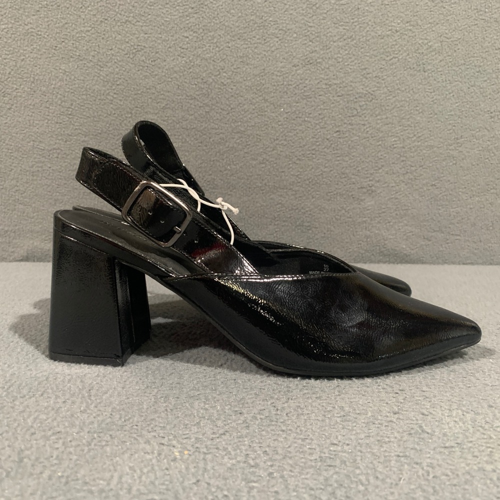 Old Navy Womens Black Faux Patent Leather Pointed Toe Slingback Block Heels 10